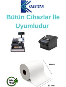 Resim Kasetsan 80x60 Yazarkasa Pos Rulosu 20'li Paket Termal Adisyon Kağıdı 