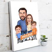 Resim 2 Erkek Çocuklu Aile Temalı Karikatürlü Kanvas Tablo 