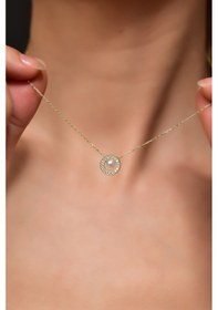 Resim Papatya Silver 925 Ayar Gümüş Gold Kaplama Incili Yuvarlak Kolye 