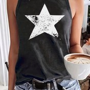Resim Kadınlar İçin Geometrik Yıldız Desenli Polyester Triko Kumaşlı Crew Yaka Tank Üst ile Yazlık Kolsuz Gömlek 
