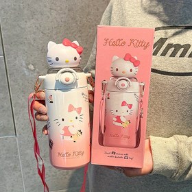 Resim 1 Hello Kitty Paslanmaz Çelik Yalıtımlı 20.29oz Sızdırmaz BPA İçermeyen Pipetli ve Omuz Askılı Şişe, Sevimli Yazılı Seyahat Bardağı, Bayanlar için Noel, Cadılar Bayramı, Şükran Günü Hediyesi, Tatil Temalı Su Matarası 