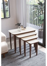 Resim Faymend Ikeaa 4lü Dörtlü Mdf Ahşap Zigon Sehpa - Krem Krem 