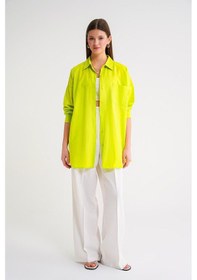Resim Mixray 4053 Kadın Tek Cepli Oversize Basic Gömlek Olive 