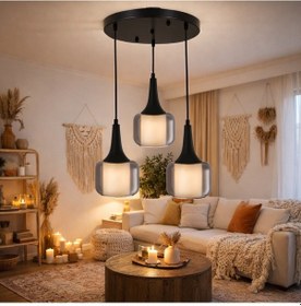 Resim Tt603-3y-fullsy Tt Ayd. Mat Siyah 3 Lü Silindir Çift Camlı Avize Siyah - Bal Cam 