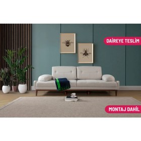 Resim Elsan Üçlü Koltuk Keten Krem 