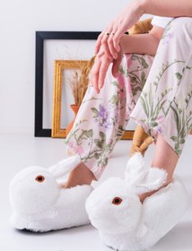 Resim Slipcat Tavşan Figürlü Beyaz Peluş Panduf Ev Pandufu Unisex 