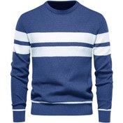 Resim Erkekler İçin Günlük Çizgili Kazak Koyu Mavi 