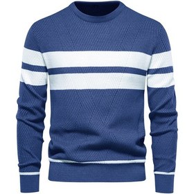 Resim Erkekler İçin Günlük Çizgili Kazak Koyu Mavi 