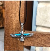 Resim Firuze ve Markazit Taşlı Orta Boy Unisex Ahura Mazda Gümüş Kolye 
