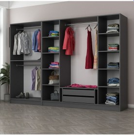 Resim Minar Kale 6 Bölmeli 2 Çekmeceli Giyinme Dolabı Antrasit 210cm Antrasit 