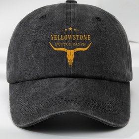 Resim YELLOWSTONE Vintage Beyzbol Şapkası, Yumuşak Polyester Ayarlanabilir Solunabilir Güneş Şapkası, El Yıkama, Esnek Olmayan Kumaş, Alfabe Deseni, 260gsm - Klasik Yıpranmış Görünüm 
