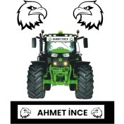 Resim Traktör Özel Isim Kartal Güneşlik Yazısı Cam Sticker Yapış 