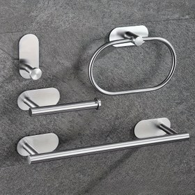 Resim 4 adet Banyo Aksesuar Seti - Havlu Askısı, Yuvarlak, Doku Tutucu ve saç tokası, Uygun Duvara Montaj, Giysi Askısı, Banyo Aksesuarları içerir 