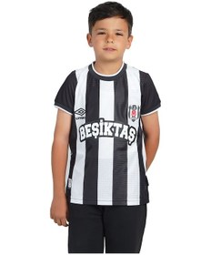 Resim Beşiktaş Umbro Lisanslı Çubuklu Çocuk Forma Siyah - Beyaz 