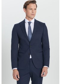 Resim AC&Co / Altınyıldız Classics ERKEK LACI Ekstra Slim Fit Dar Kesim Kırlangıç Yaka Takım Elbise Lacivert 