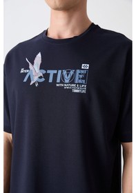 Resim Tommy Life Lacivert Pamuklu Kalın Yumuşak Dokulu Oversize Fit Baskılı Erkek T-shirt - 88344 Lacivert 