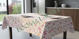 Resim LOOM & LAUREL Baskılı Yıkanabilir Masa Örtüsü Mutfak Bahçe Piknik Masa Örtüsü Pembe Ağırlıklı Çiçek Desenli (140x140) 