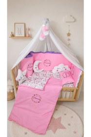 Resim bebek_iklimi 60x120 Fırfırlı Nakışlı Bebek Uyku Seti - İsimli Cibinlikli Kenar Koruyucu 17 Parça 