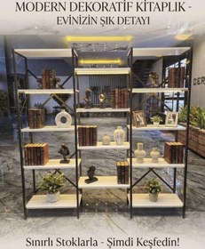 Resim Ceritoğlu-şık-dekoratif Kitaplık-mağaza-ev-ofis-salon-14 Raflı-profil Gövde-ahşap Ahşap - Beyaz 