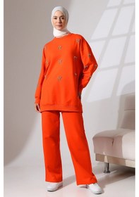 Resim Mihran Butik Kadın Turuncu Mevsimlik Penye Alt Üst Spor Ve Rahat Tesettür Takım Turuncu 