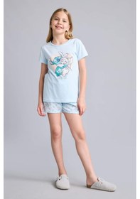 Resim Defacto Dısney Lılo & Stıtch Lisanslı Regular Fıt 2li Pijama Açık Mavi Takımı Kız Çocuk E6241a826smbe773 Mavi-be773 