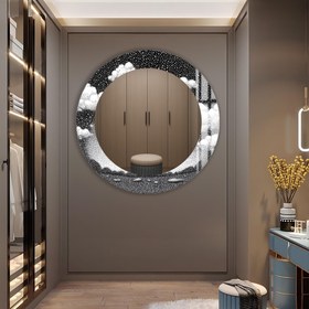 Resim Noktalı Gökyüzü Cam Tablo Yuvarlak Ayna - Beyaz / 100 cm 