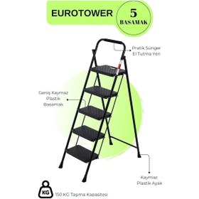 Resim Eurotower 5 Basamak Özel Tasarım Geniş Basamaklı Siyah Merdiven 3+1 