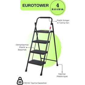 Resim Eurotower 4 Basamak Özel Tasarım Geniş Basamaklı Siyah Merdiven 3+1 