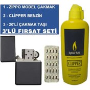 Resim Zippo Benzinli Çakmak + Clipper Benzin 80 Ml + 20 Li Çakmak Taşı 
