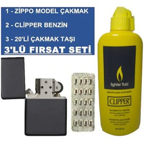 Resim Zippo Benzinli Çakmak + Clipper Benzin 80 Ml + 20 Li Çakmak Taşı 