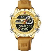 Resim Hanyang Altın Altın Yeni Navıforce Saatler Erkekler Lüks Marka Askeri Spor Erkek Kol Saati Chronograph Kuvars Su Geçirmez Izle Deri Erkek Saat (Yurt Dışından) 
