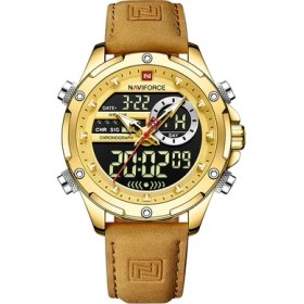 Resim Hanyang Altın Altın Yeni Navıforce Saatler Erkekler Lüks Marka Askeri Spor Erkek Kol Saati Chronograph Kuvars Su Geçirmez Izle Deri Erkek Saat (Yurt Dışından) 