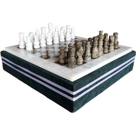 Resim El Yapımı Fosilli Doğal Taş Satranç Takımı – Premium Kalite - 20x20cm. 