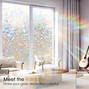 Resim 3D Holografik Gökkuşağı Cam Filmi - Yapıştırıcısız Statik Banyo ve Yatak Odası Dekoratif Gizlilik Filmi, Canlı Prizmatik Refleksli Şeffaf PVC Çıkartma, Güneş Işığında Renkli Ev Dekoru 