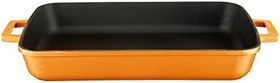 Resim Lava Spring Serisi - Döküm Rosto ve Fırın Tepsisi, Dikdörtgen, 26x40 cm, Mat Emaye, Parlak Siyah Taban, Turuncu 