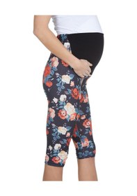Resim Luvmabelly Maternity 8018 - Pamuklu Göbek Destekli Çiçekli Kapri Hamile Tayt-çok Renkli 