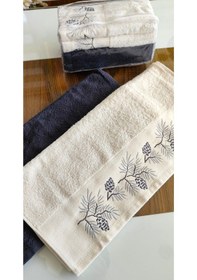 Resim Nurpak Çeyizlik 2.li Set Lüks 50x90cm. %100 Pamuk El,yüz Havlusu Özel Hediyelik Ambalajda Lacivert 