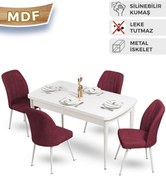 Resim Canisa Mun Serisi, 80x132 Açılabilir Mdf Mutfak Masa Takımı, Beyaz Masa , 4 Bordo Sandalye 