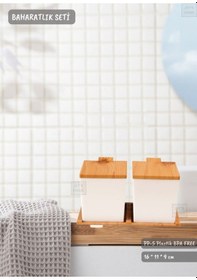 Resim 2 Li Bambu Renk Baharatlık Seti Plastik Kaşıklı Baharatlık Bpa Free Ahşap 