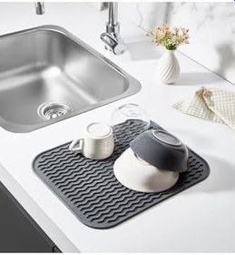 Resim Silikon Bulaşık Kurutma Matı Su Toplamaz Kaydırmaz Bulaşıklık Tencere Altlığı 