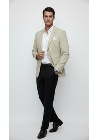 Resim Plus Scorpion Erkek Camel Mono Yaka Tek Düğmeli Blazer Ceket Penye Kumaş, Tek Yırtmaçlı Camel 
