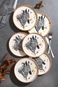 Resim 6'lı Özel Tasarım Handmade 20cm Stackable Zebra Desen Pasta Tabak Seti - Tatlı Tabağı Seti 