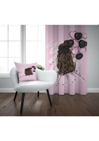 Resim Pembe Balonlu Kız Çocuk Odası Perde Tek Kanat Fon 