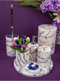 Resim MIARIK DESIGN & DEKORASYON Dekoratif Leylak Mermer Aksesuar Detaylı 7 Li Banyo Seti Takımı 