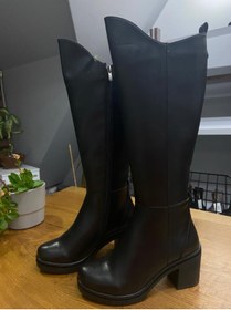 Resim Agora Shoes Siyah Cilt Topuklu Kemer Aksesuarlı Kadın Çizme Czb0004 