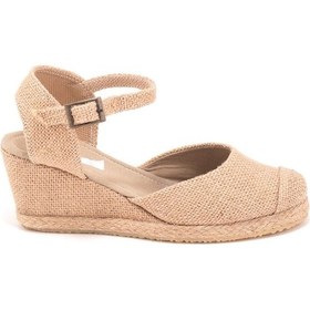 Resim Star Tombis Gerçek Elişi Keten Hasır Espadril Burnu Hasırlı Arkası Açık Dolgu Topuk Handmade Hasır 