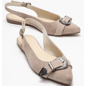 Resim Luvi Shoes Dorothy Bej Süet Hakiki Deri Tokalı Sivri Burunlu Kadın Sandalet Süet Bej 