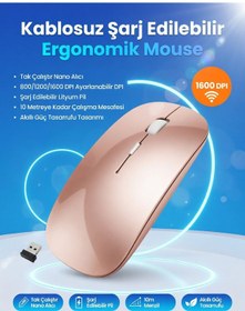 Resim Şarj Edilebilir Kablosuz Mouse Dual Mode 1600 Dpı Ergonomik 2.4g Bluetooth Cns-gold 1 