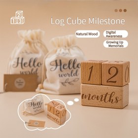 Resim Ahşap Milyon Blokları Seti - Dolunay Fotoğraf Aksesuarları, Büyüme Dönüm Noktaları İşaretleyicileri, Doğum Ayı Hatıraları, Açık Kahverengi Ahşap Blok ile "Merhaba Dünya" Çekme İpi Çanta Dijital Poz Kare Büyüme Anma Ahşap Bloğu 
