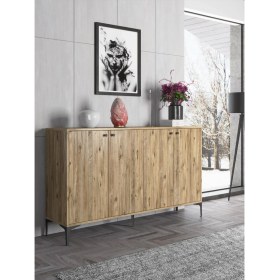 Resim Wood'n Love Hestia 4 Kapaklı Metal Ayaklı 160 cm Çok Amaçlı Dolap Konsol - Atlantik Çam / Siyah 